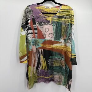 Jess & Jane Shirt Womens Medium Multicolor Abstract Tunic Top Made USA Stretch